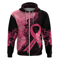 Polynesian Hoodie Plumeria Breast Cancer Awareness Survivor Ribbon Pink - Wonder Print Shop
