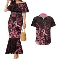 Polynesian Couples Matching Mermaid Dress and Hawaiian Shirt Breast Cancer RIbbon Butterfly Mix Plumeria Curves Pink LT7 - Wonder Print Shop