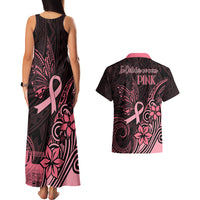 Polynesian Couples Matching Tank Maxi Dress and Hawaiian Shirt Breast Cancer RIbbon Butterfly Mix Plumeria Curves Pink LT7 - Wonder Print Shop