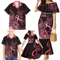 Polynesian Family Matching Mermaid Dress and Hawaiian Shirt Breast Cancer RIbbon Butterfly Mix Plumeria Curves Pink LT7 - Wonder Print Shop