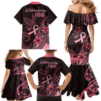 Polynesian Family Matching Mermaid Dress and Hawaiian Shirt Breast Cancer RIbbon Butterfly Mix Plumeria Curves Pink LT7 - Wonder Print Shop