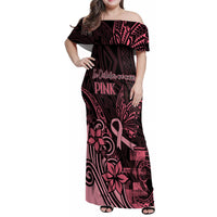 Polynesian Family Matching Off Shoulder Maxi Dress and Hawaiian Shirt Breast Cancer RIbbon Butterfly Mix Plumeria Curves Pink LT7 - Wonder Print Shop