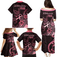 Polynesian Family Matching Puletasi Dress and Hawaiian Shirt Breast Cancer RIbbon Butterfly Mix Plumeria Curves Pink - Wonder Print Shop