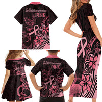 Polynesian Family Matching Short Sleeve Bodycon Dress and Hawaiian Shirt Breast Cancer RIbbon Butterfly Mix Plumeria Curves Pink - Wonder Print Shop