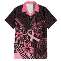 Polynesian Family Matching Short Sleeve Bodycon Dress and Hawaiian Shirt Breast Cancer RIbbon Butterfly Mix Plumeria Curves Pink - Wonder Print Shop