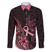 Polynesian Family Matching Short Sleeve Bodycon Dress and Hawaiian Shirt Breast Cancer RIbbon Butterfly Mix Plumeria Curves Pink - Wonder Print Shop