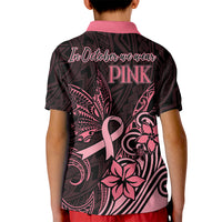 Polynesian Kid Polo Shirt Breast Cancer RIbbon Butterfly Mix Plumeria Curves Pink - Wonder Print Shop