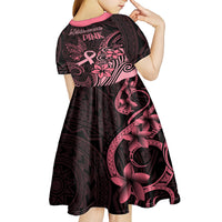 Polynesian Kid Short Sleeve Dress Breast Cancer RIbbon Butterfly Mix Plumeria Curves Pink - Wonder Print Shop