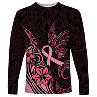 Polynesian Long Sleeve Shirt Breast Cancer RIbbon Butterfly Mix Plumeria Curves Pink - Wonder Print Shop
