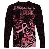 Polynesian Long Sleeve Shirt Breast Cancer RIbbon Butterfly Mix Plumeria Curves Pink - Wonder Print Shop