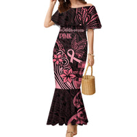 Polynesian Mermaid Dress Breast Cancer RIbbon Butterfly Mix Plumeria Curves Pink - Wonder Print Shop