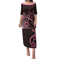 Polynesian Puletasi Breast Cancer RIbbon Butterfly Mix Plumeria Curves Pink - Wonder Print Shop