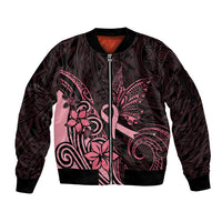 Polynesian Sleeve Zip Bomber Jacket Breast Cancer RIbbon Butterfly Mix Plumeria Curves Pink - Wonder Print Shop