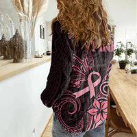 Polynesian Women Casual Shirt Breast Cancer RIbbon Butterfly Mix Plumeria Curves Pink - Wonder Print Shop
