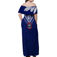 Personalised Samoa Rugby Family Matching Off Shoulder Maxi Dress and Hawaiian Shirt World Cup 2023 Siamupini Siva Tau LT7 - Wonder Print Shop