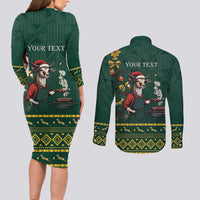 Personalised South Africa Christmas Couples Matching Long Sleeve Bodycon Dress and Long Sleeve Button Shirt Bokke Merry Braai-mas LT7 - Wonder Print Shop