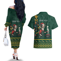 Personalised South Africa Christmas Couples Matching Off The Shoulder Long Sleeve Dress and Hawaiian Shirt Bokke Merry Braai-mas LT7 - Wonder Print Shop