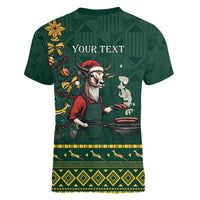 Personalised South Africa Christmas Women V-Neck T-Shirt Bokke Merry Braai-mas - Wonder Print Shop