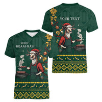 Personalised South Africa Christmas Women V-Neck T-Shirt Bokke Merry Braai-mas - Wonder Print Shop