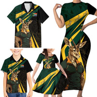 South Africa Personalised Family Matching Short Sleeve Bodycon Dress and Hawaiian Shirt Springbok Mascot Dynamic - Wonder Print Shop