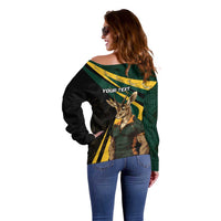 South Africa Personalised Off Shoulder Sweater Springbok Mascot Dynamic - Wonder Print Shop