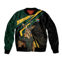 South Africa Personalised Sleeve Zip Bomber Jacket Springbok Mascot Dynamic - Wonder Print Shop