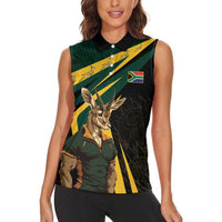 South Africa Personalised Women Sleeveless Polo Shirt Springbok Mascot Dynamic - Wonder Print Shop