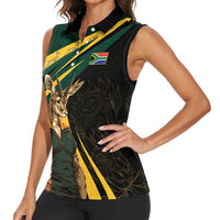 South Africa Personalised Women Sleeveless Polo Shirt Springbok Mascot Dynamic - Wonder Print Shop