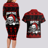 Custom Christmas Couples Matching Long Sleeve Bodycon Dress and Hawaiian Shirt Gothic Skull Creepmas LT7 - Wonder Print Shop