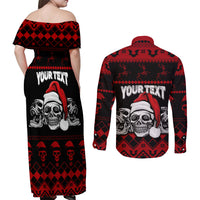 Custom Christmas Couples Matching Off Shoulder Maxi Dress and Long Sleeve Button Shirt Gothic Skull Creepmas LT7 - Wonder Print Shop