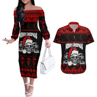 Custom Christmas Couples Matching Off The Shoulder Long Sleeve Dress and Hawaiian Shirt Gothic Skull Creepmas LT7 - Wonder Print Shop