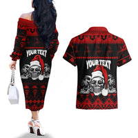 Custom Christmas Couples Matching Off The Shoulder Long Sleeve Dress and Hawaiian Shirt Gothic Skull Creepmas LT7 - Wonder Print Shop