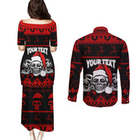 Custom Christmas Couples Matching Puletasi Dress and Long Sleeve Button Shirt Gothic Skull Creepmas LT7 - Wonder Print Shop