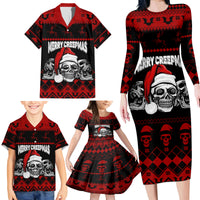 Custom Christmas Family Matching Long Sleeve Bodycon Dress and Hawaiian Shirt Gothic Skull Creepmas LT7 - Wonder Print Shop