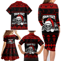 Custom Christmas Family Matching Long Sleeve Bodycon Dress and Hawaiian Shirt Gothic Skull Creepmas LT7 - Wonder Print Shop