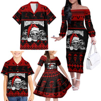 Custom Christmas Family Matching Off Shoulder Long Sleeve Dress and Hawaiian Shirt Gothic Skull Creepmas - Wonder Print Shop