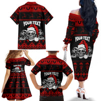 Custom Christmas Family Matching Off Shoulder Long Sleeve Dress and Hawaiian Shirt Gothic Skull Creepmas - Wonder Print Shop
