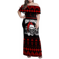 Custom Christmas Family Matching Off Shoulder Maxi Dress and Hawaiian Shirt Gothic Skull Creepmas LT7 - Wonder Print Shop