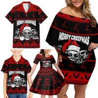 Custom Christmas Family Matching Off Shoulder Short Dress and Hawaiian Shirt Gothic Skull Creepmas LT7 - Wonder Print Shop