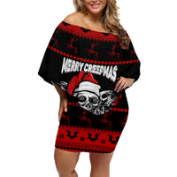 Custom Christmas Family Matching Off Shoulder Short Dress and Hawaiian Shirt Gothic Skull Creepmas LT7 - Wonder Print Shop