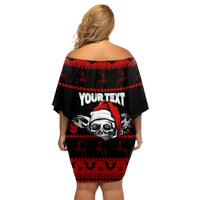 Custom Christmas Off Shoulder Short Dress Gothic Skull Creepmas - Wonder Print Shop