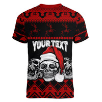 Custom Christmas Women V Neck T Shirt Gothic Skull Creepmas - Wonder Print Shop