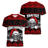Custom Christmas Women V Neck T Shirt Gothic Skull Creepmas - Wonder Print Shop