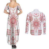 Croatia Sicanje Tattoo Kolo Inspired Couples Matching Summer Maxi Dress and Long Sleeve Button Shirt - Wonder Print Shop