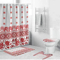 Antique Croatia Folk Embroidery Inspired Pattern Bathroom Set Roses and Peacocks - Wonder Print Shop
