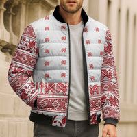 Antique Croatia Folk Embroidery Inspired Pattern Bomber Puffer Jacket Roses and Peacocks - Wonder Print Shop