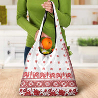 Antique Croatia Folk Embroidery Inspired Pattern Grocery Bag Roses and Peacocks - Wonder Print Shop
