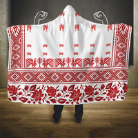 Antique Croatia Folk Embroidery Inspired Pattern Hooded Blanket Roses and Peacocks - Wonder Print Shop