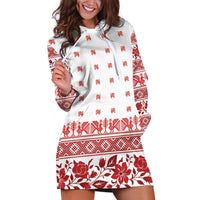 Antique Croatia Folk Embroidery Inspired Pattern Hoodie Dress Roses and Peacocks - Wonder Print Shop