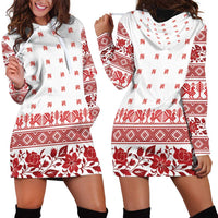 Antique Croatia Folk Embroidery Inspired Pattern Hoodie Dress Roses and Peacocks - Wonder Print Shop